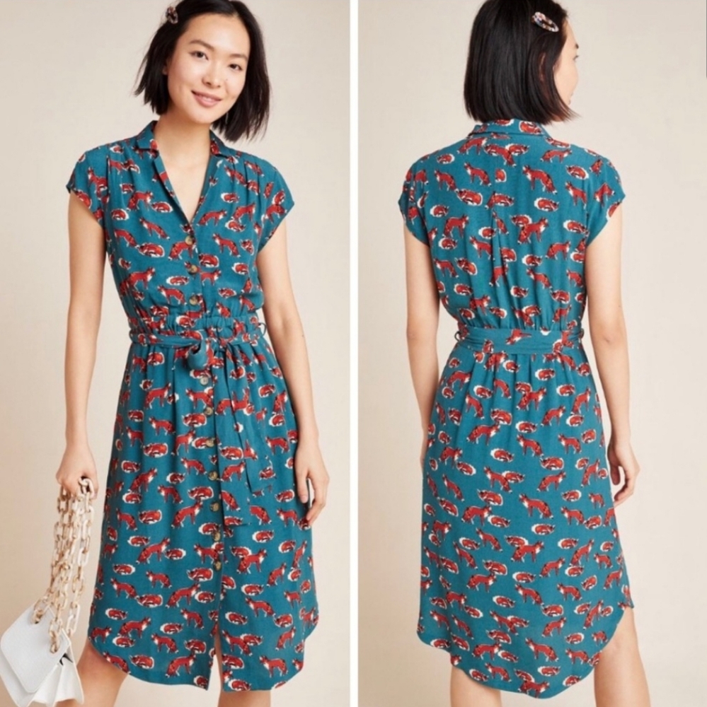 Anthropologie Maeve Catherine Shirtdress-Fox print - Picture 2 of 8